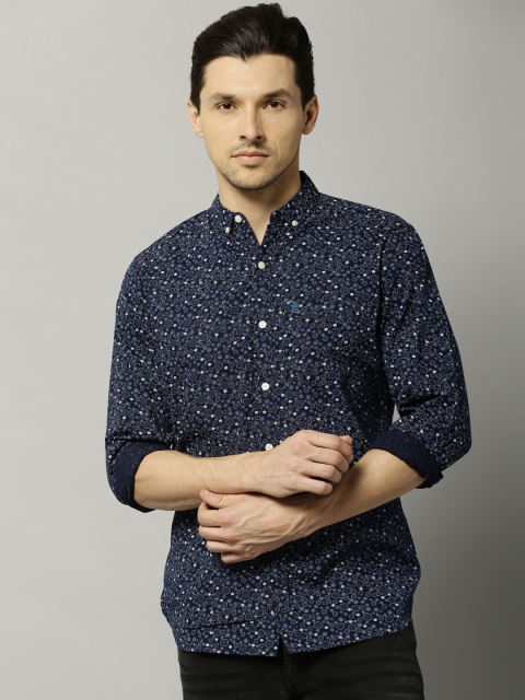 

French Connection Men Navy Blue Printed Slim Fit Casual Shirt