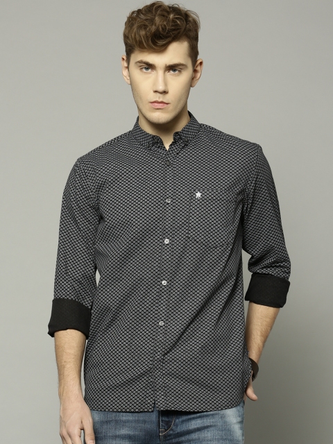 

French Connection Men Black Printed Slim Fit Casual Shirt