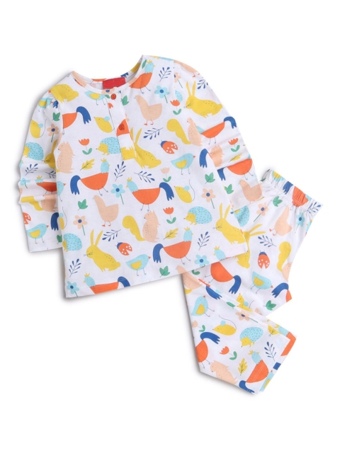 

Hopscotch Girls White & Red Printed Night suit
