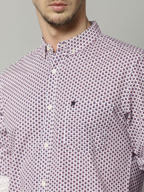 

French Connection White & Navy Slim Fit Printed Casual Shirt