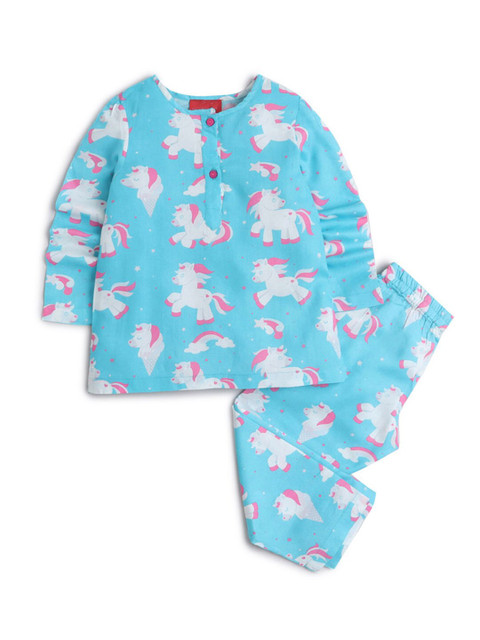 

Hopscotch Girls Blue Printed Night suit