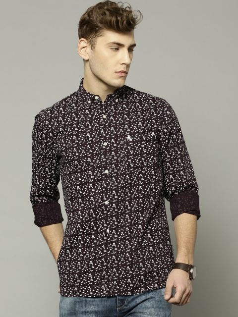 

French Connection Men Purple Slim Fit Printed Casual Shirt