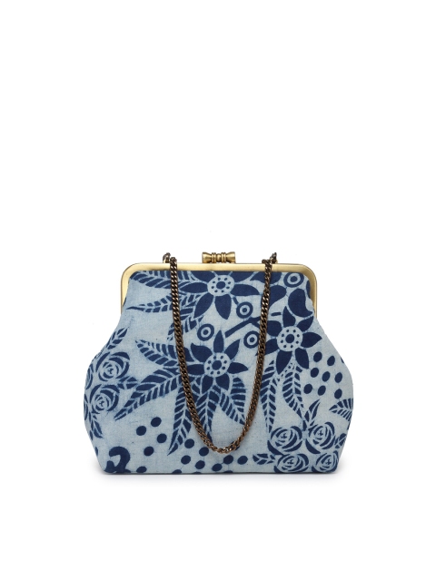 

PRACCESSORII Blue & Bronze-Toned Printed Purse Clutch
