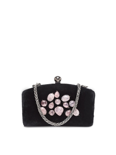 

PRACCESSORII Black Embellished Box Clutch