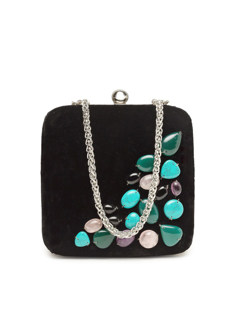 

PRACCESSORII Black & Blue Embellished Box Clutch