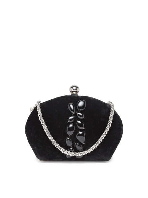 

PRACCESSORII Black Embellished Box Clutch