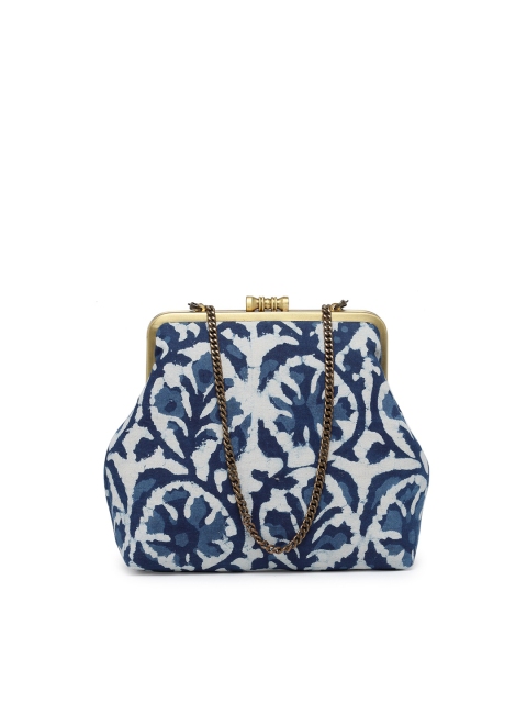 

PRACCESSORII Women White & Blue Printed Purse Clutches