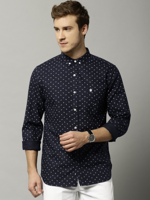 

French Connection Men Navy Blue Printed Slim Fit Casual Shirt