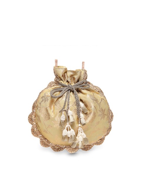 

PRACCESSORII Gold-Toned Printed Fringed Potli Clutch