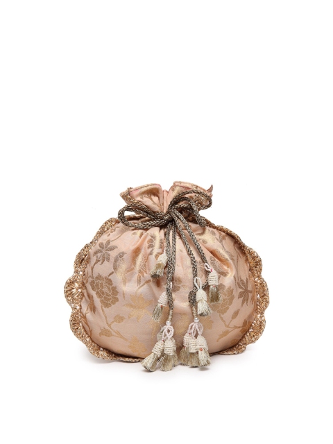 

PRACCESSORII Pink & Gold-Toned Printed Embellished Potli Bag
