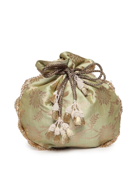 

PRACCESSORII Women Green & Gold Toned Textured Potli Clutch