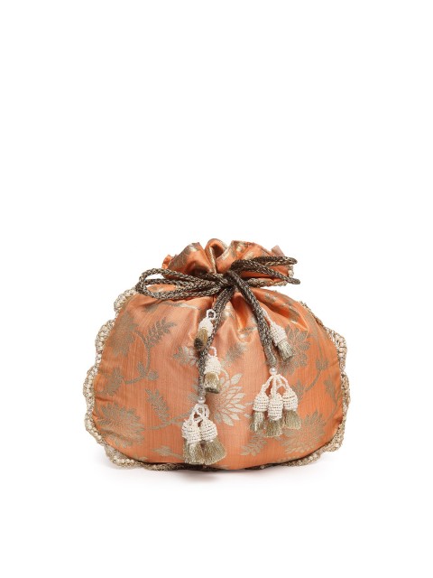 

PRACCESSORII Pink & Gold-Toned Printed Fringed Potli Clutch