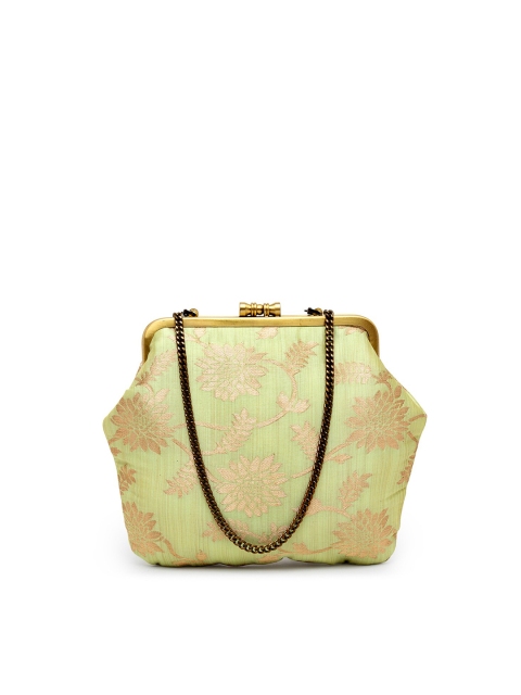 

PRACCESSORII Green & Gold-Toned Printed Clutch