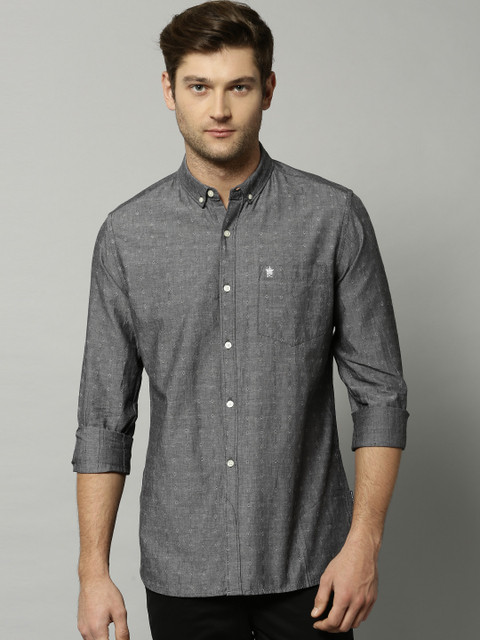 

French Connection Men Charcoal Grey Self-design Casual Shirt