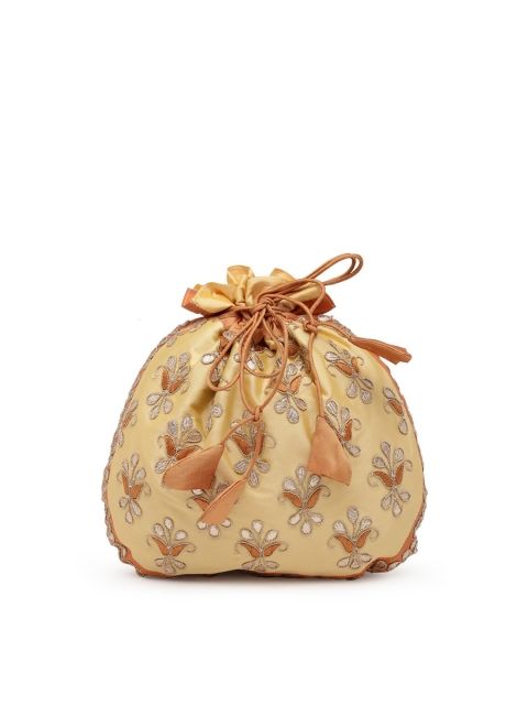 

PRACCESSORII Yellow & Brown Embroidered Potli
