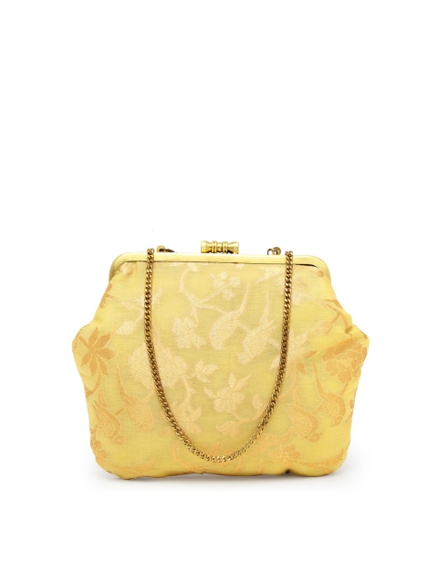 

PRACCESSORII Beige & Gold-Toned Printed Clutch
