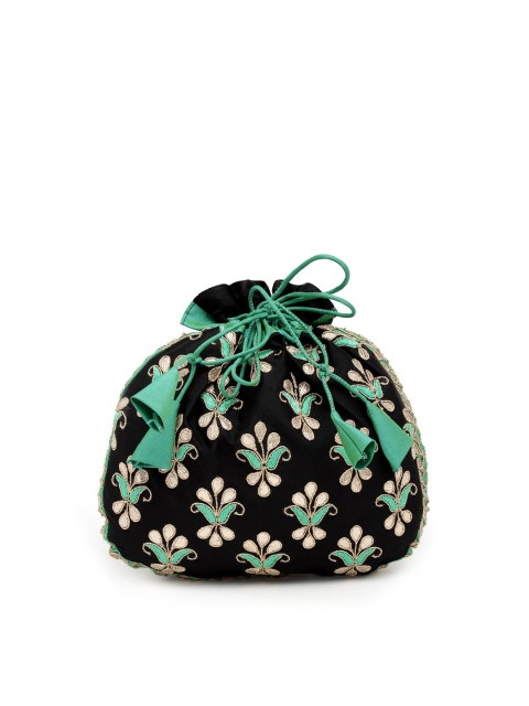 

PRACCESSORII Black & Green Embroidered Potli