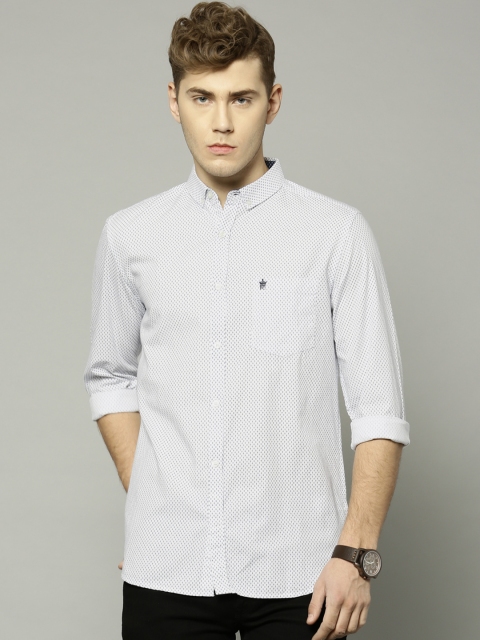 

French Connection Men White & Navy Slim Fit Printed Casual Shirt