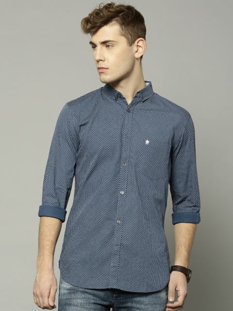 

French Connection Men Blue Printed Slim Fit Casual Shirt