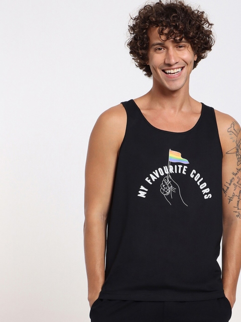 

Bewakoof Men Black & White Printed Tank Innerwear Vest