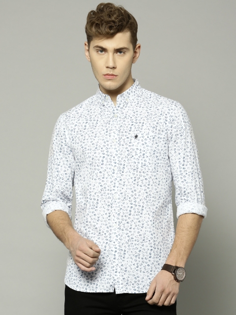 

French Connection Men White & Blue Slim Fit Printed Casual Shirt