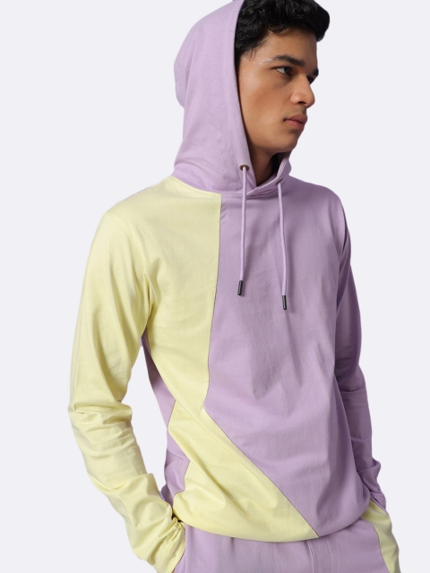 

Bewakoof Men Purple Colourblocked Hooded Sweatshirt