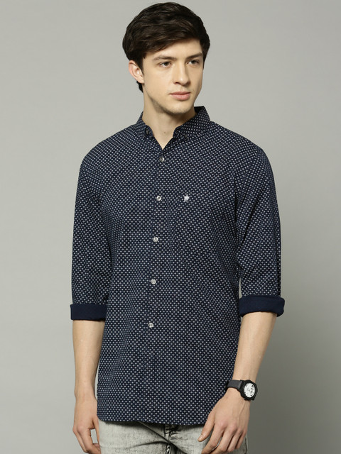 

French Connection Men Navy Blue Printed Slim Fit Casual Shirt
