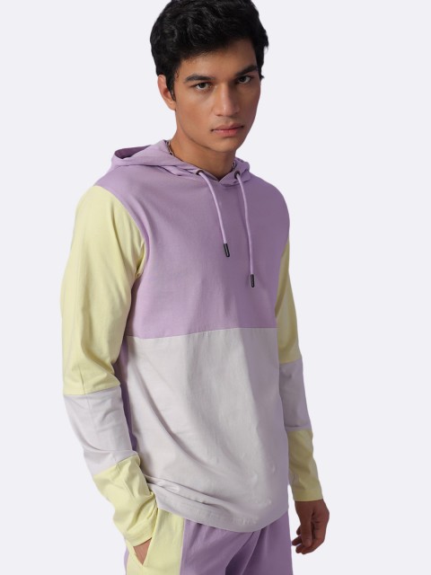 

Bewakoof Men Purple Colourblocked Hooded Sweatshirt