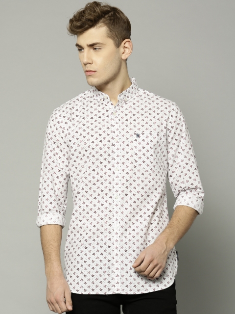 

French Connection Men White & Pink Printed Slim Fit Casual Shirt