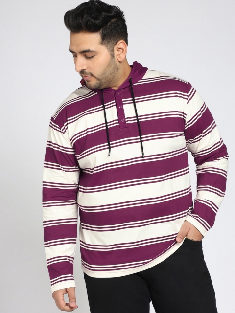 

Bewakoof Plus Men Purple Striped Hooded Sweatshirt
