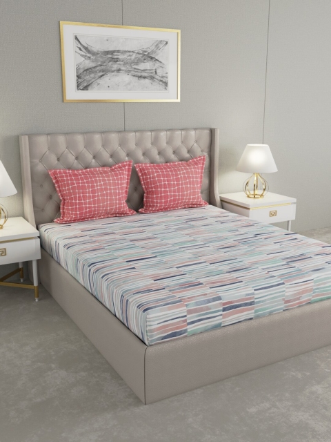 

HAPPY HUES Grey & Pink 144 TC Queen Bedsheet with 2 Pillow Covers