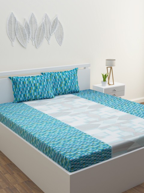 

HAPPY HUES Blue & Grey 180 TC King Bedsheet with 2 Pillow Covers