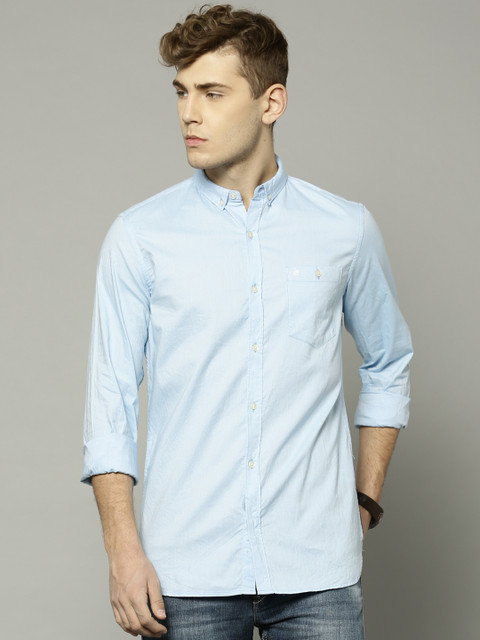 

French Connection Men Blue Solid Slim Fit Casual Shirt