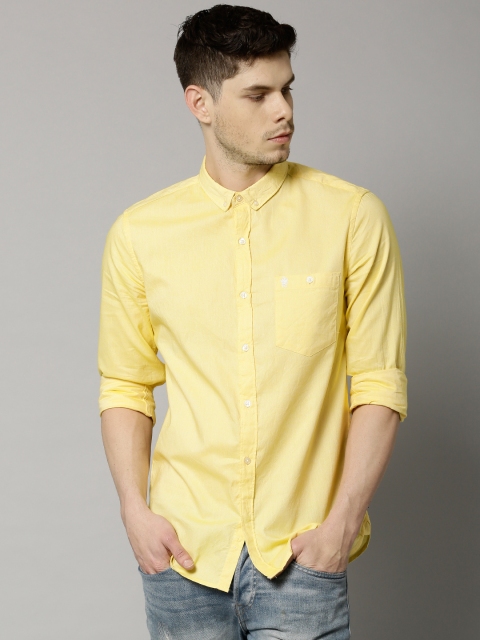 

French Connection Men Yellow Solid Casual Shirt