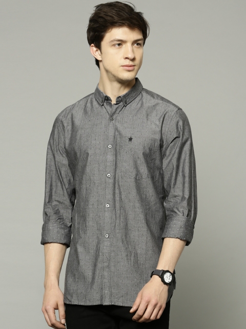 

French Connection Men Charcoal Grey Slim Fit Self-design Casual Shirt