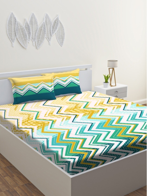 

BLUSH Yellow & White Geometric 120 TC Queen Bedsheet with 2 Pillow Covers