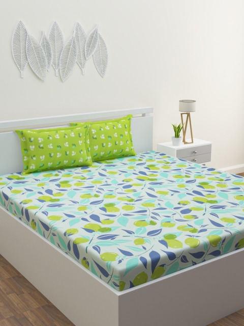 

BLUSH White & Green Floral 120 TC Queen Bedsheet with 2 Pillow Covers