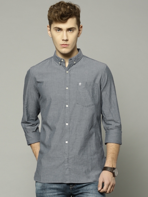 

French Connection Men Grey Solid Slim Fit Casual Shirt