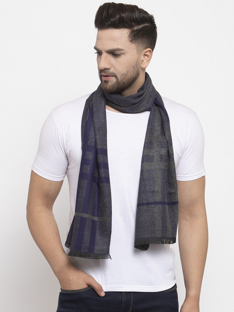 

MAXENCE Men Grey & Navy Blue Checked Muffler