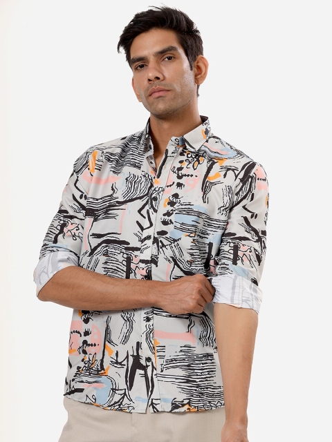 

Tistabene Men Grey Comfort Printed Party Shirt