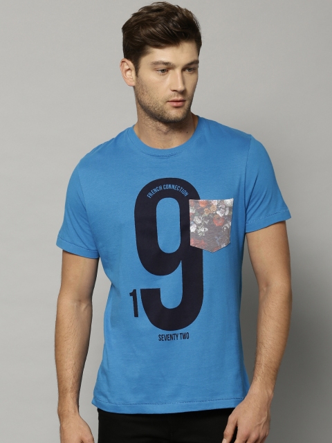 

French Connection Men Blue Printed Round Neck T-shirt