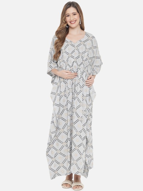 

Aujjessa Grey & Black Geometric Printed Maternity Kaftan Dress