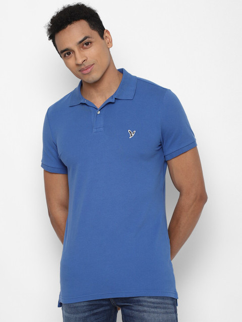 

AMERICAN EAGLE OUTFITTERS Men Blue Polo Collar Applique T-shirt