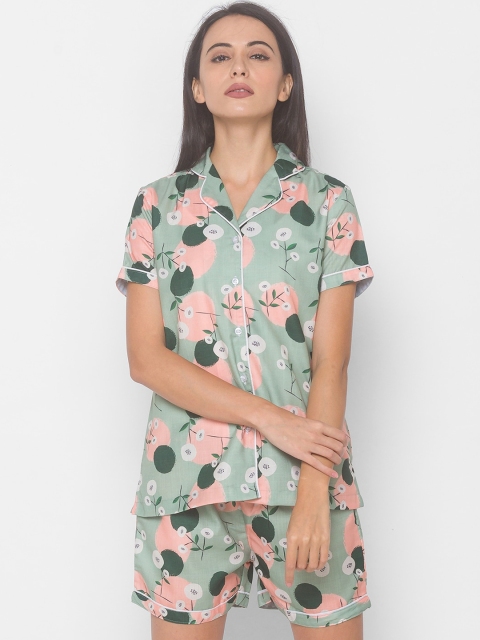 

FashionRack Women Green & Pink Printed Pure Cotton Night suit