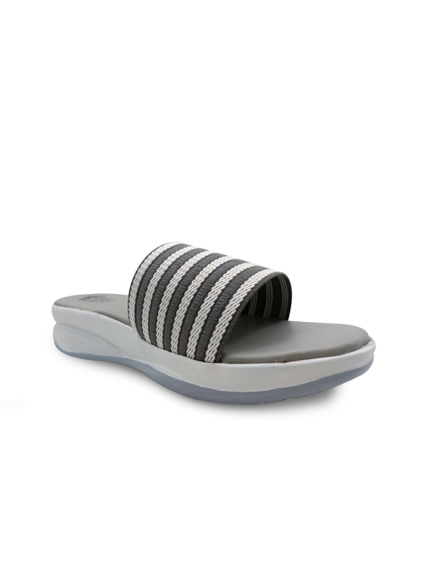 

FEEL FEET Women Grey & White Striped Sliders