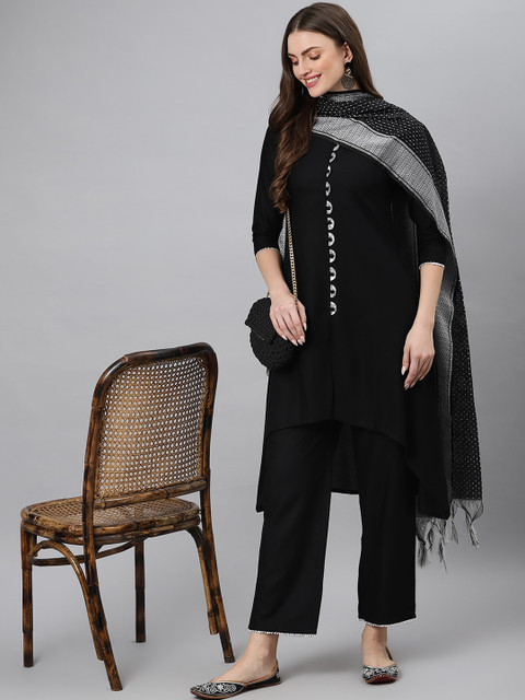 

Khushal K Women Black Kurta with Trousers & With Dupatta