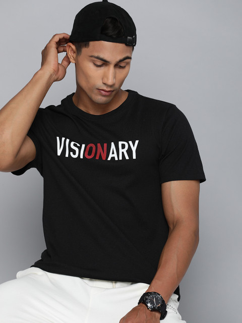 

Harvard Men Black & Off White Typography Printed Slim Fit Casual T-shirt