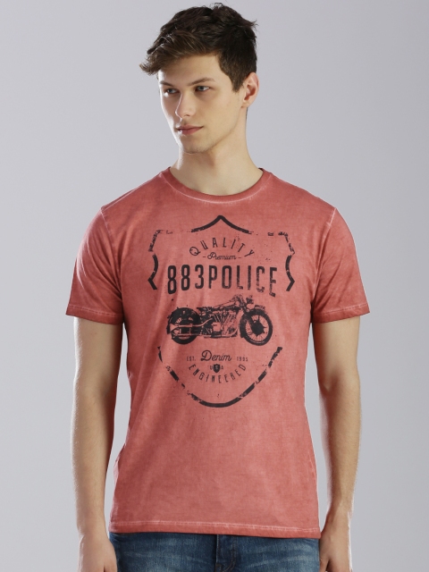 

883 Police Men Red Printed Round Neck T-Shirt