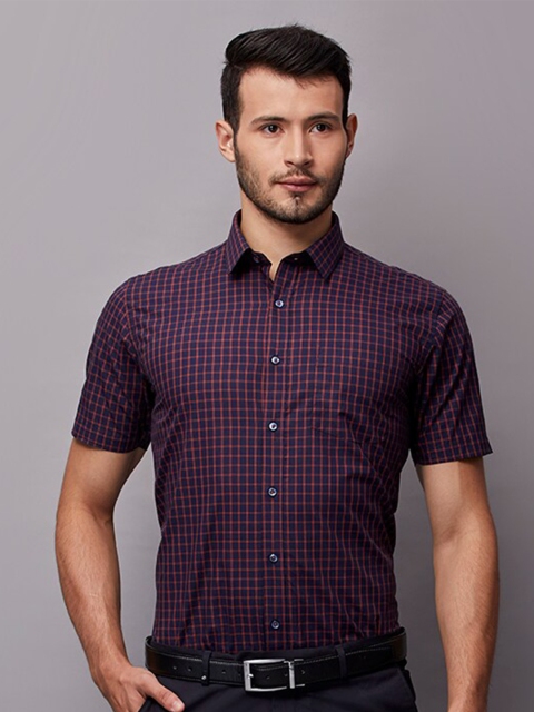 

Oxemberg Men Navy Blue Classic Slim Fit Checked Formal Shirt