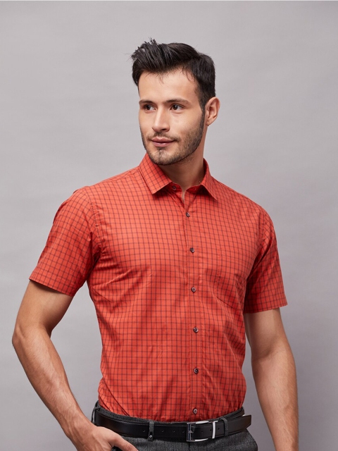 

Oxemberg Men Rust Classic Slim Fit Checked Cotton Formal Shirt